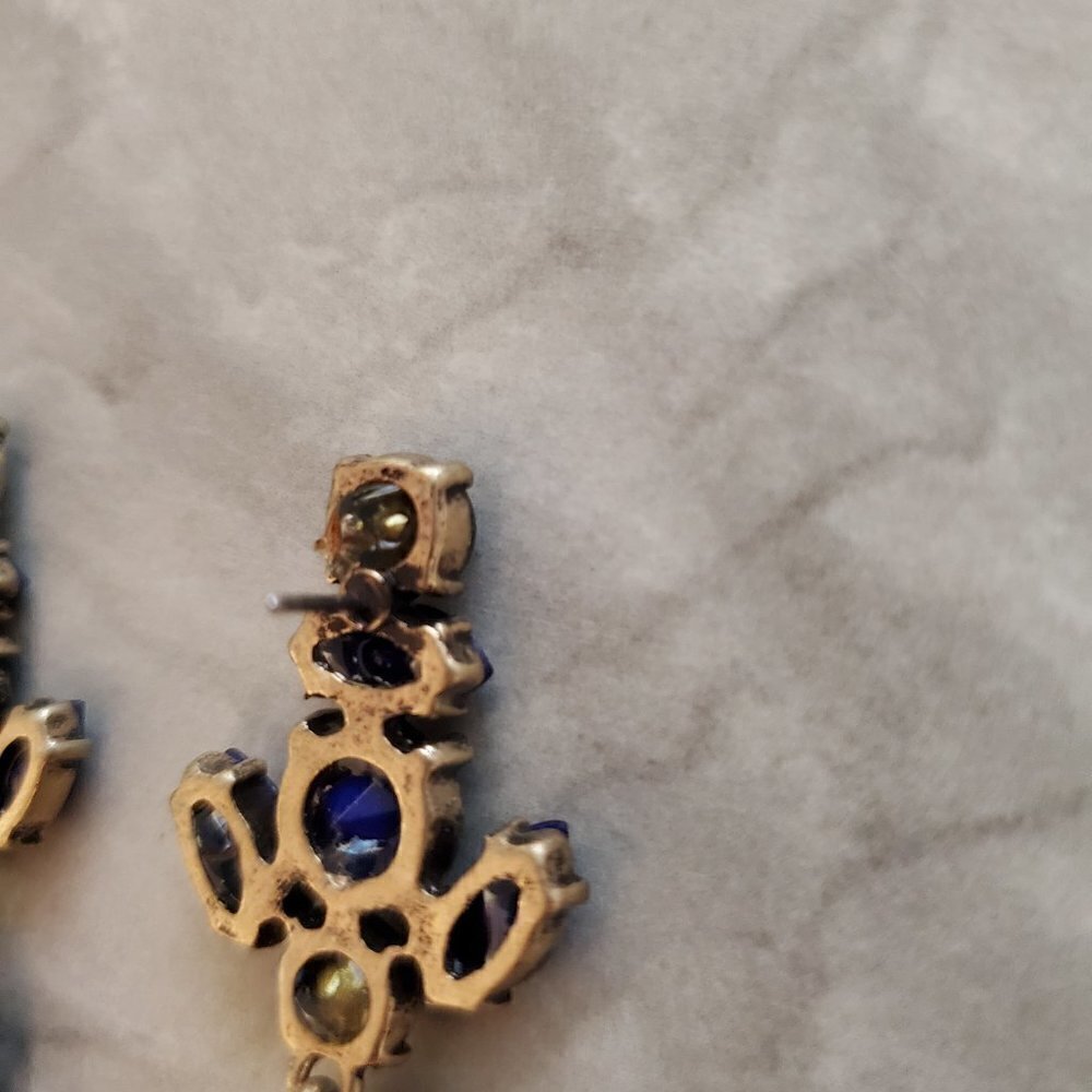 💖 J.Crew Blue Grey Rhinestones Crystals Cluster Statement Drop Dangle Earrings - Picture 13 of 15